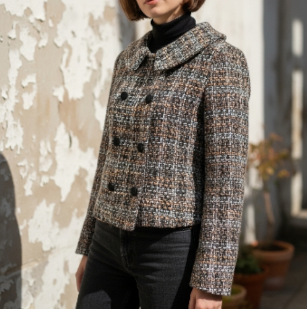 Udel of New York Double Breasted Tweed Jacket With Black Buttons NWT